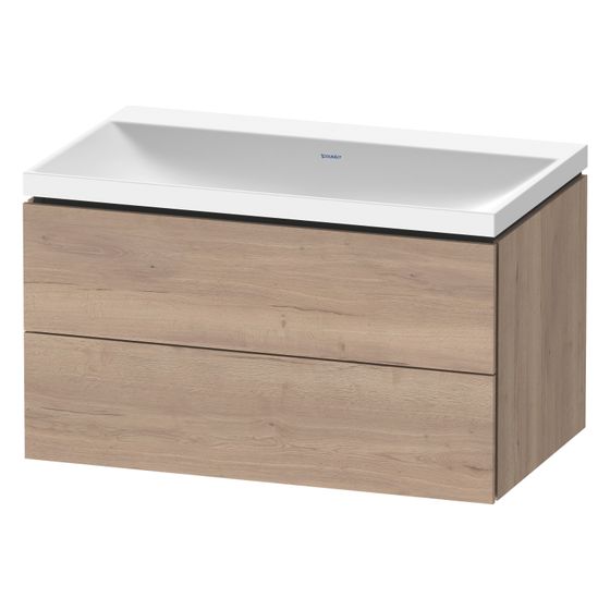 Duravit L-Cube Waschtisch-Set C-shaped wh Dekor, 480x800x480mm, Eiche Marmoriert, 2 Schubkästen Grifflos mit Möbel-WT 26508032D0