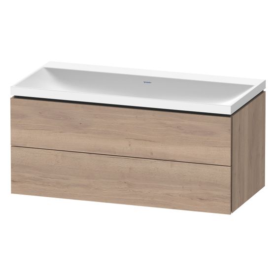 Duravit L-Cube Waschtisch-Set C-shaped wh Dekor, 480x1000x480mm, Eiche Marmoriert, 2 Schubkästen Grifflos mit MWT 26501032D0