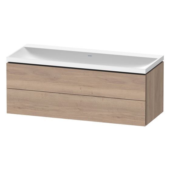 Duravit L-Cube Waschtisch-Set C-shaped wh Dekor, 480x1200x480mm, Eiche Marmoriert, 2 Schubkästen Grifflos mit MWT 26501232D0