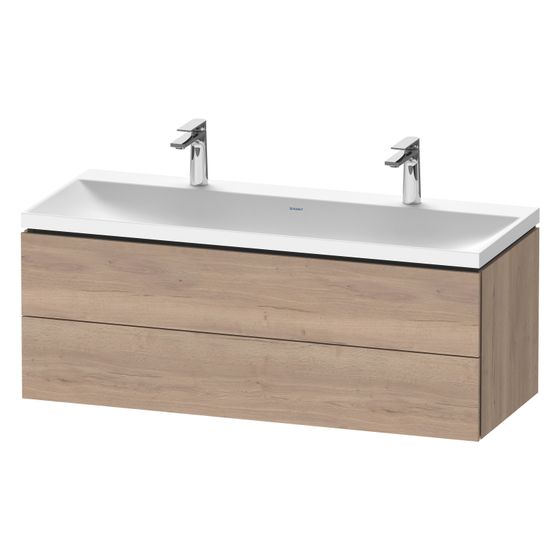 Duravit L-Cube Waschtisch-Set C-shaped wh Echtholzfurnier, 480x1200x480mm, Eiche Marmoriert, 2 Schubkästen, Grifflos