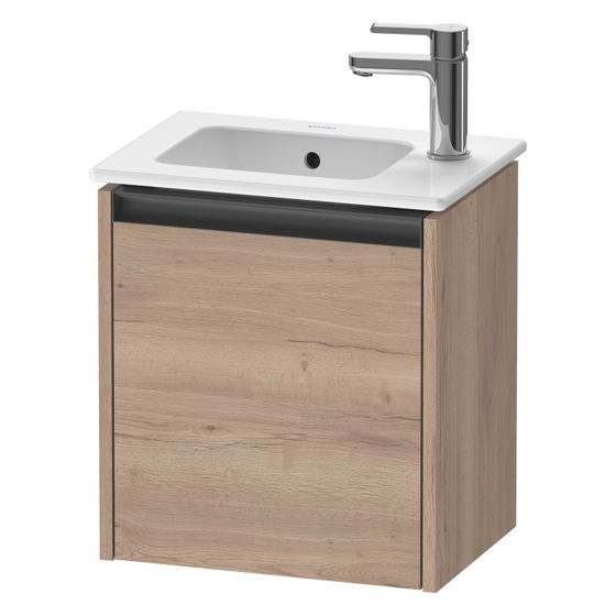 Duravit Ketho.2 Waschtischunterbau wandh. 292x410x440mm, L, Eiche Mar. Matt Griff Anthrazit 1 Tür Automatiktürscharnier