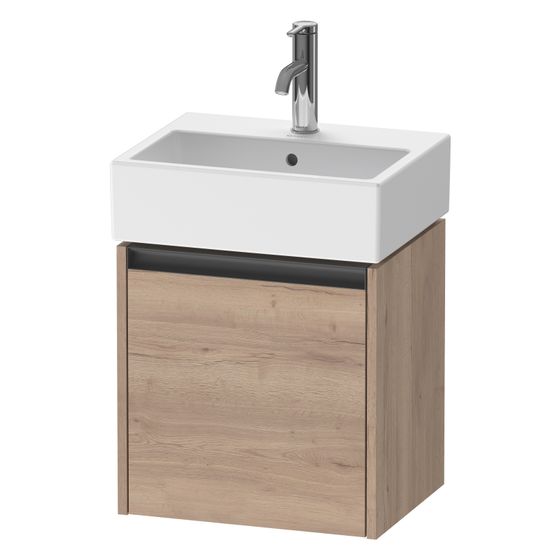 Duravit Ketho.2 Waschtischunterbau wandh. 338x434x440mm, R, Eiche Marmoriert Matt, Griff Anthrazit, 1 Tür, Automatiktürscharnier