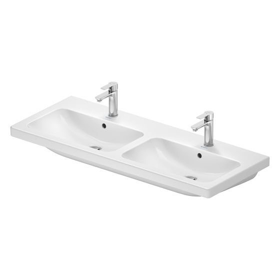 Duravit D-Code Doppelwaschtisch 480x1200x165mm wh, Weiß Hochglanz, Eckig, 2 Waschplätze M 1 HL M mit Überlauf