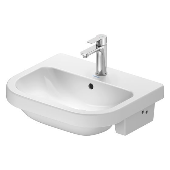 Duravit D-Code Halbeinbauwaschtisch 455x550x165mm, Weiß Hochglanz, 1 HL, mit ÜL, Befestigung für Holzkonsolen