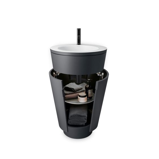 Duravit Starck 1 Waschtisch-Set C-bonded bds Lack 605x560x864mm, Graphit SM/Mattweiß, Griff Diamantschwarz, mit Möbel-WT