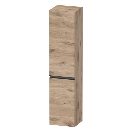 Duravit Sivida Hochschrank Dekor 374x400x1770mm Eiche Marm.Matt, 2 Tür R, Griffleiste Diamantschwarz, 3 Glas-FB, 1 Holz-FB, 50mm