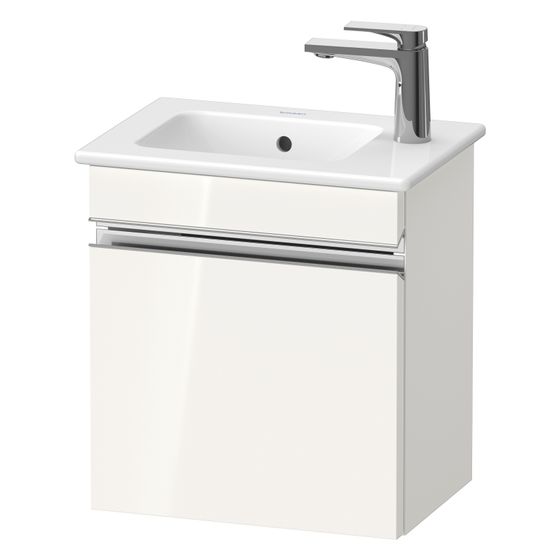 Duravit Sivida Waschtischunterbau wandh. 287x400x443mm, L, Chrom/Weiß Hochglanz, Griffleiste, 1 Tür, Automatiktürscharnier