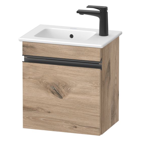Duravit Sivida Waschtischunterbau wandh. 287x400x443mm R, Eiche Mar. Matt, Griffleiste, 1 Tür, Autom. SV4642RBD550000