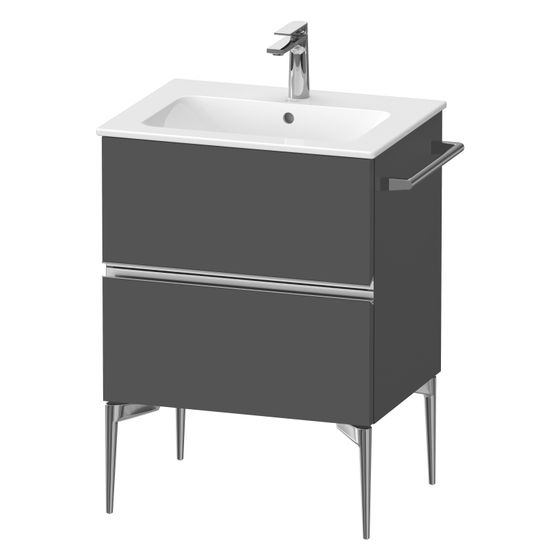 Duravit Sivida Waschtischunterbau bodenstehend 477x610x591mm, Graphit Matt, Griffleiste, 2 SK, Aus./Schür.
