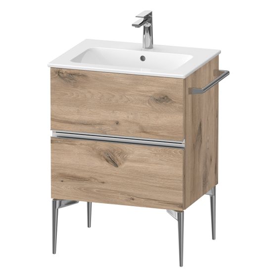 Duravit Sivida Waschtischunterbau bodenstehend 477x610x591mm Eiche Mar. Matt, Griffleiste, 2 SK, Aus./Schürze