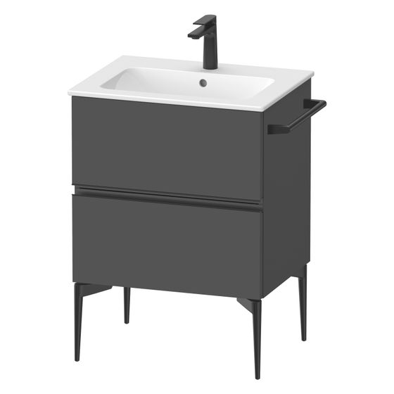 Duravit Sivida Waschtischunterbau bodenstehend 477x610x591mm, B, Graphit Matt, Griffleiste, 2 SK