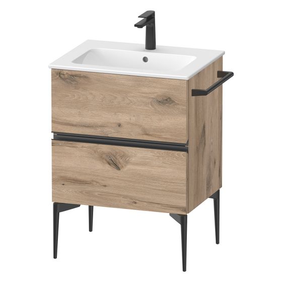 Duravit Sivida Waschtischunterbau bodenstehend 477x610x591mm B, Eiche Marmoriert Matt, Griffleiste, 2 SK