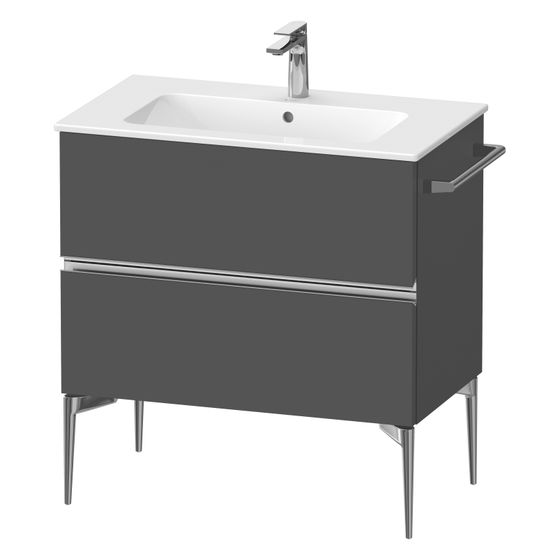 Duravit Sivida Waschtischunterbau bodenstehend 477x810x591mm, Graphit Matt, Griffleiste, 2 SK, Aus./Schür.