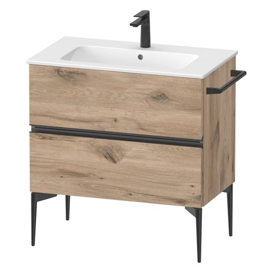 Duravit Sivida Waschtischunterbau bodenstehend 477x810x591mm B, Eiche Marmoriert Matt, Griffleiste, 2 SK