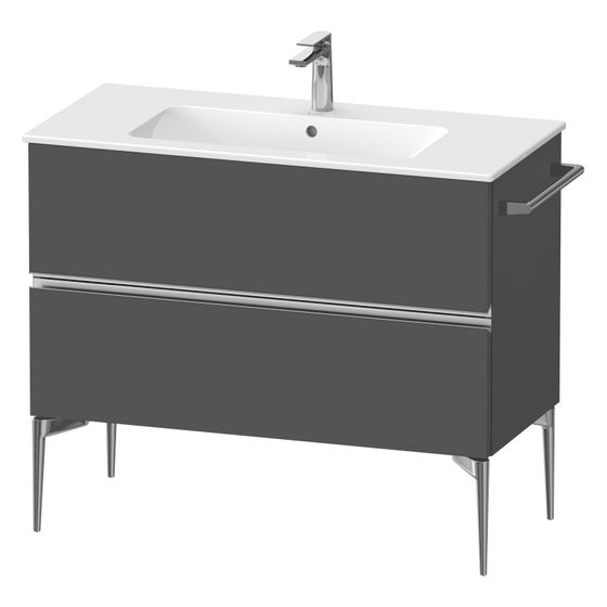 Duravit Sivida Waschtischunterbau bodenstehend 477x1010x591mm, Graphit Matt, Griffleiste, 2 SK, Ausschnitt/Schürze