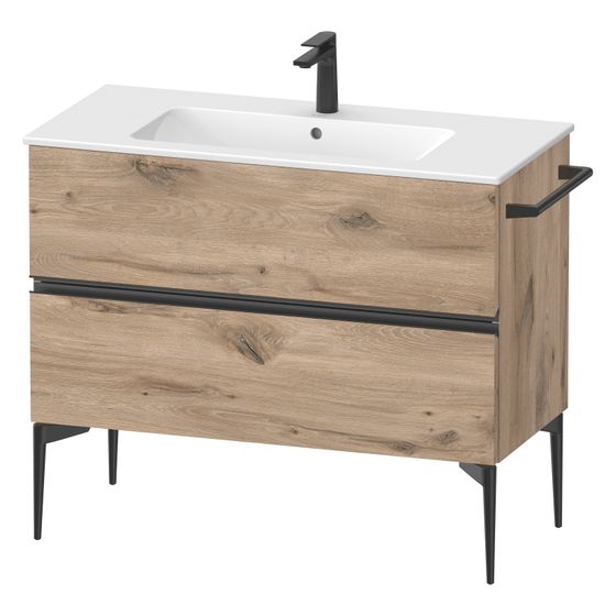 Duravit Sivida Waschtischunterbau bodenstehend 477x1010x591mm B, Eiche Marmoriert Matt, Griffleiste, 2 SK