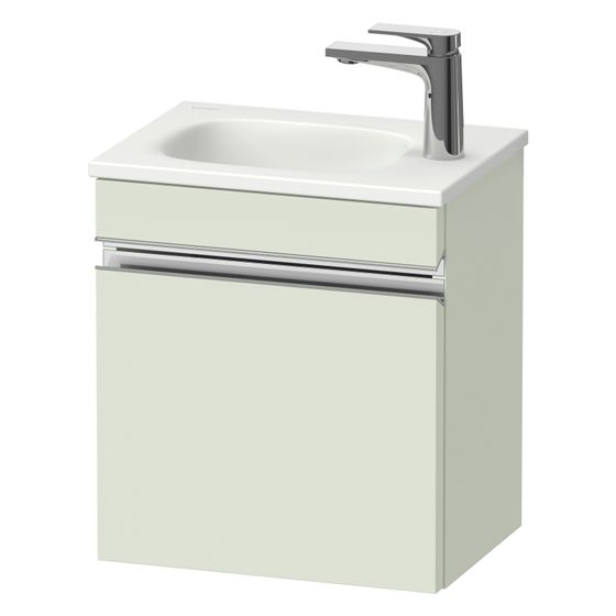 Duravit Sivida Waschtischunterbau wandh. 295x400x440mm, L, Chrom/Blassgrün Matt, Griffleiste, 1 Tür, Automatiktürscharnier