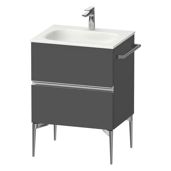Duravit Sivida Waschtischunterbau bodenstehend 477x610x592mm, Graphit Matt, Griffleiste, 2 SK, Aus./Schür.