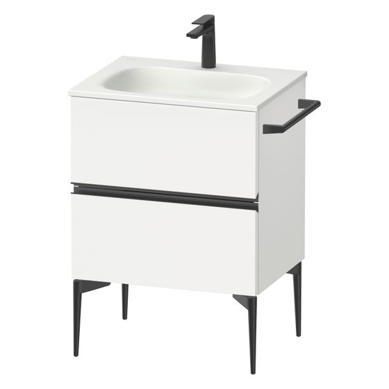 Duravit Sivida Waschtischunterbau bodenstehend 477x610x592mm B, Mattweiß, Griffleiste, 2 SK, Aus./Schürze