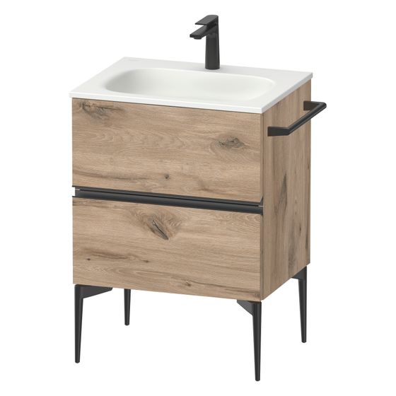 Duravit Sivida Waschtischunterbau bodenstehend 477x610x592mm B, Eiche Marmoriert Matt, Griffleiste, 2 SK