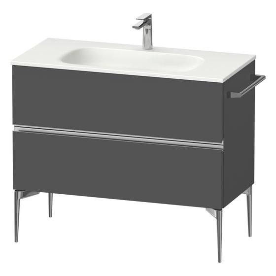 Duravit Sivida Waschtischunterbau bodenstehend 477x1010x592mm, Graphit Matt, Griffleiste, 2 SK, Ausschnitt/Schürze