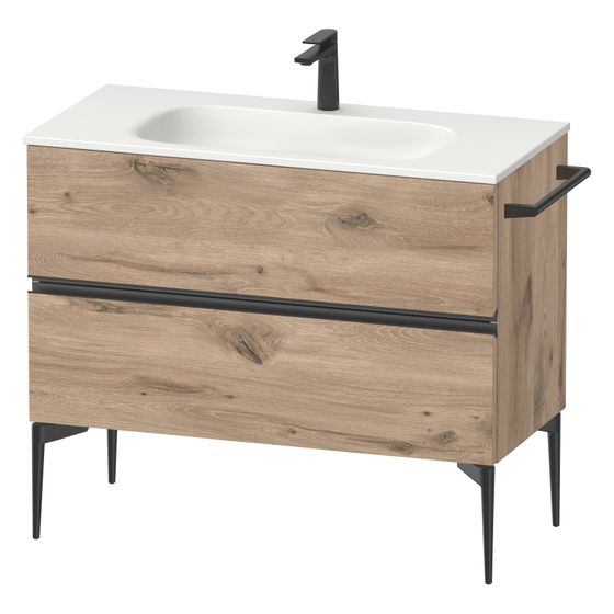 Duravit Sivida Waschtischunterbau bodenstehend 477x1010x592mm B, Eiche Marmoriert Matt, Griffleiste, 2 SK