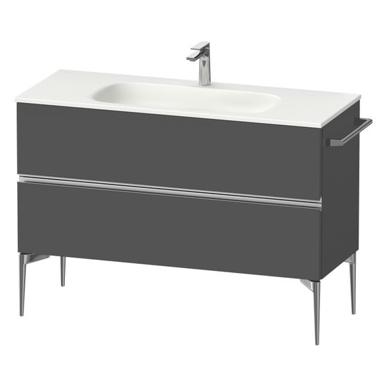 Duravit Sivida Waschtischunterbau bodenstehend 477x1210x592mm, Graphit Matt, Griffleiste, 2 SK, Ausschnitt/Schürze
