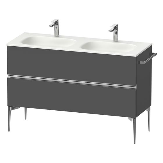 Duravit Sivida Waschtischunterbau bodenstehend 477x1280x592mm, Graphit Matt, Griffleiste, 2 SK, Ausschnitt/Schürze