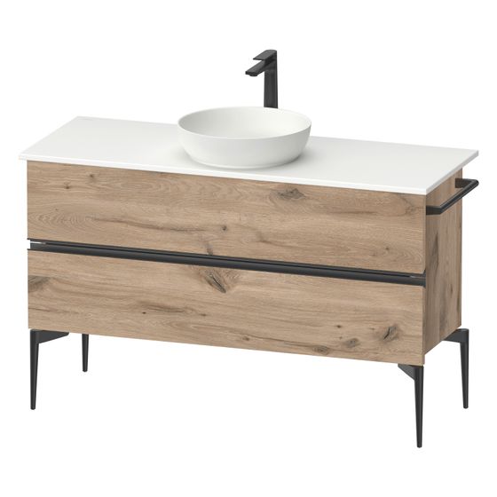 Duravit Sivida Konsolenwaschtischunterbau bodenst. 475x1245x548mm B ohne KSP Eiche Marmoriert Matt Griffleiste 2 Schubk