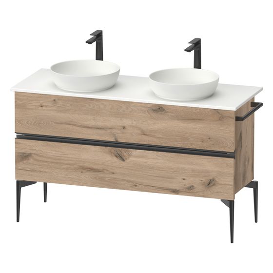 Duravit Sivida Konsolenwaschtischunterbau bodenst. 475x1315x548mm B ohne KSP Eiche Marmoriert Matt Griffleiste 2 Schubk