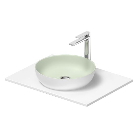 Duravit Sivida Aufsatzbecken mit Konsole 500x680x123mm, Rund, 1 Becken, 1 Waschplatz, Weiß Seidenmatt/Blassgrau Matt