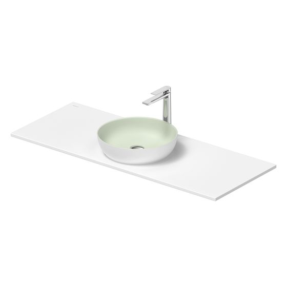 Duravit Sivida Aufsatzbecken mit Konsole 500x1280x123mm, Rund, 1 Becken, 1 Waschplatz, Weiß Seidenmatt/Blassgrau Matt