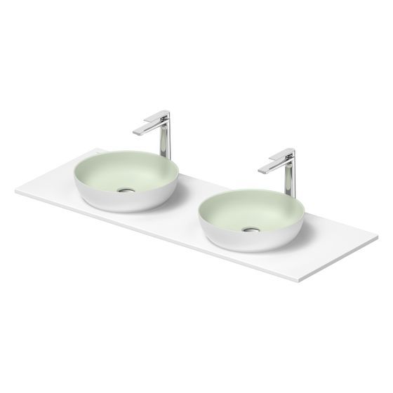 Duravit Sivida Aufsatzbecken mit Konsole 500x1350x123mm, Rund, 2 Becken, 2 Waschplätze, Weiß SDM/Blassgrau Matt