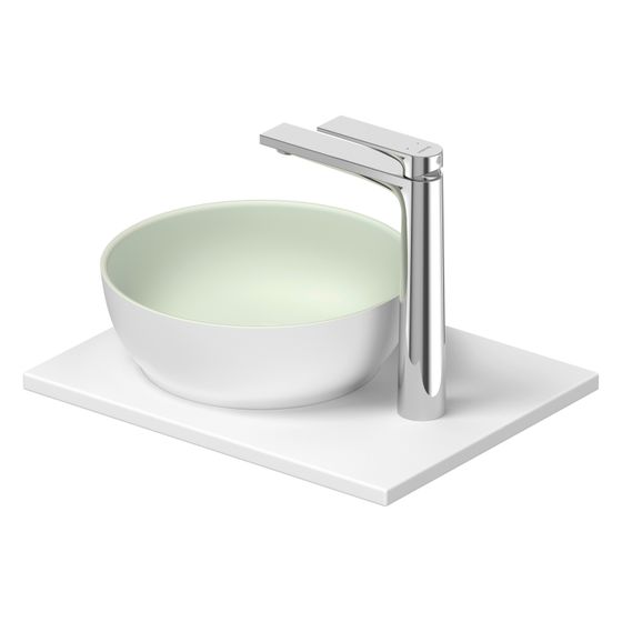 Duravit Sivida Aufsatzbecken mit Konsole 330x410x123mm, Rund, 1 Becken, 1 Waschplatz, Weiß Seidenmatt/Blassgrau Matt