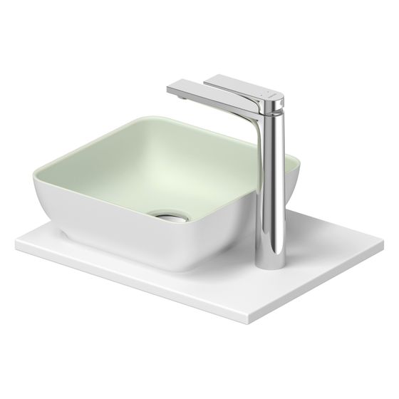 Duravit Sivida Aufsatzbecken mit Konsole 330x410x123mm, Eckig, 1 Becken, 1 Waschplatz, Weiß Seidenmatt/Blassgrau Matt