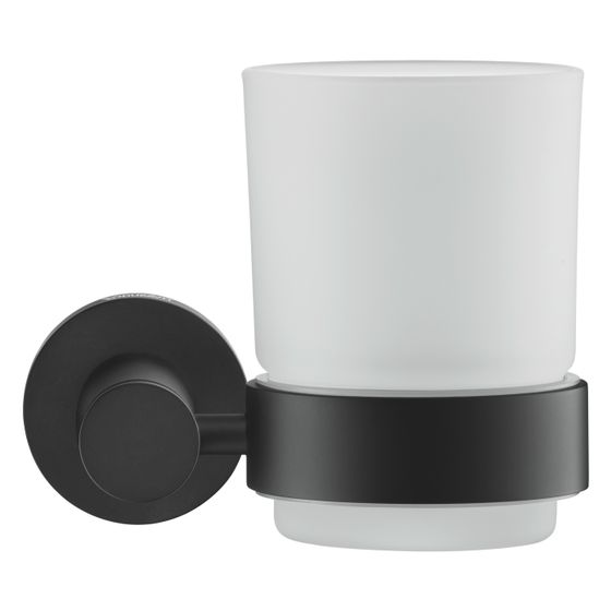 Duravit D-Code Zahnputzbecher 102x118x97mm, Mattschwarz/Mattweiß, Schraubbefestigung, wandhäng., Rechts