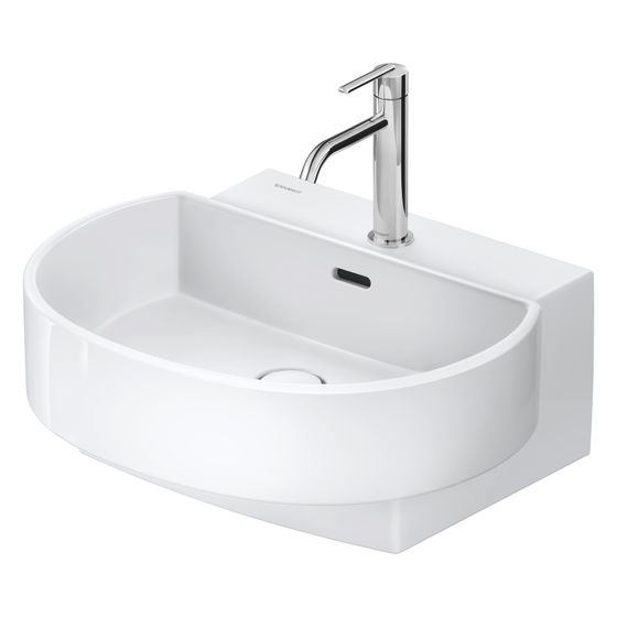 Duravit Balcoon Waschtisch 480x550x185mm wandhäng., Weiß Hochglanz, D-shaped, DuraShield, 1 WP mittig, 1 HL mittig, mit ÜL