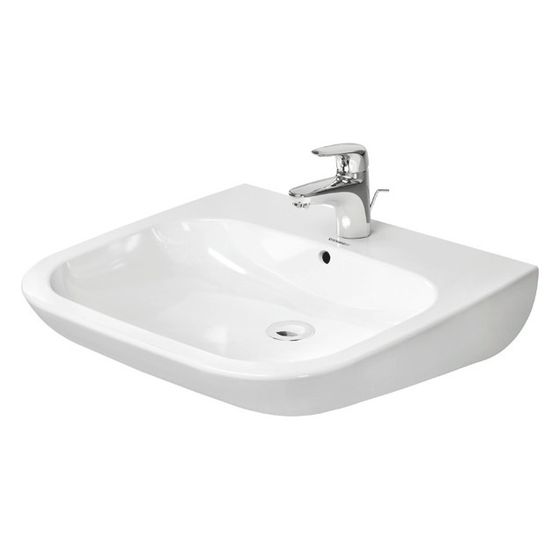 Duravit D-Code Waschtisch 555x600x155mm wandhäng., Weiß Hochglanz, Rechteckig, 1 Waschplatz mittig, 1 HL mittig, mit ÜL