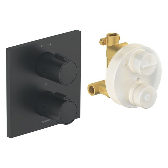 Duravit Thermostatarmaturen Thermostat Unterputz Set 2 Verbraucher Mattschwarz 24l/min Rosette eckig 170x170mm