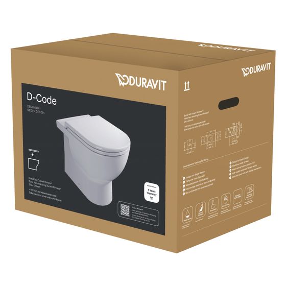 Duravit D-Code WC-Set bodens.Stand WC WC-Sitz Weiß Hochglanz 45l mit Absenkautomatik Tiefspüler Rimless waagerech