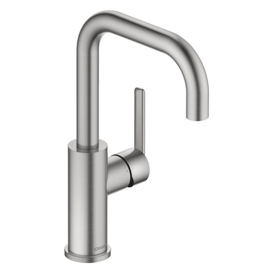 Duravit Balcoon Einhebel-Waschtischmischer FreshStart und MinusFlow, Edelstahl gebürstet, 5,5l/min, Höhe 267mm, Hebelgriff