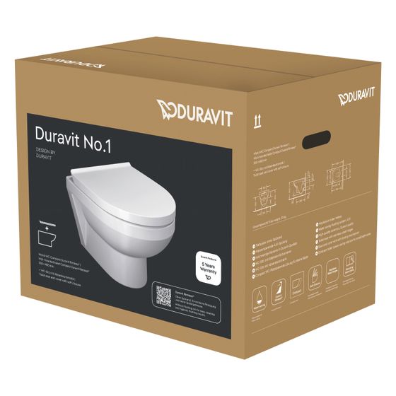 Duravit No.1 WC-Set wandh. Wand-WC, WC-Sitz, Compact, Weiß Hochglanz, Spülrand rimless, Abgang waagerecht, Spülmenge 4,5l