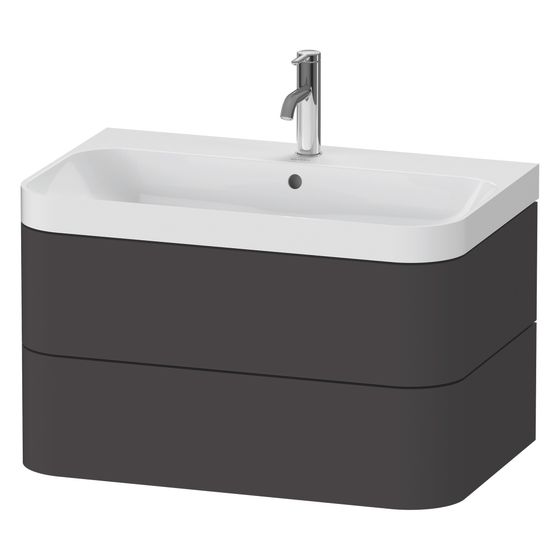Duravit Happy D.2 Waschtisch-Set C-shaped wh Lack, 490x775x480mm Graphit SM, Grifflos, 2 SK, 1 HL, mit Möbel-WT