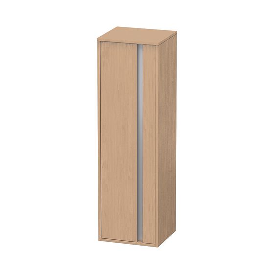 Duravit Ketho Halbhochschrank Dekor 360x400x1320mm Natur Eiche Matt, 1 Tür L, Griffleiste Silber, 2 Glas-FB, 1 Holz-FB, 20mm