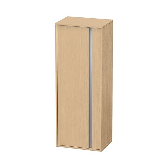 Duravit Ketho Halbhochschrank Dekor 360x500x1320mm Natur Eiche Matt, 1 Tür L, Griffleiste Silber, 2 Glas-FB, 1 Holz-FB, 20mm