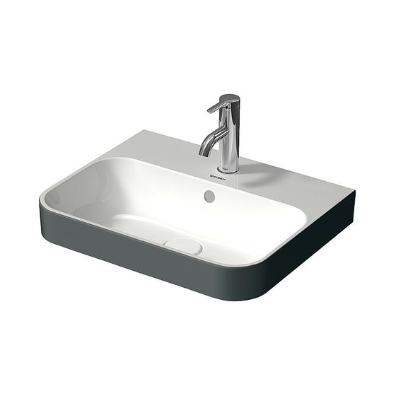 Duravit Happy D.2 Plus Aufsatzbecken 500mm, Weiß Hochglanz/Anthrazit Matt, WonderGliss, Rechteckig, mit HLB/Überlauf