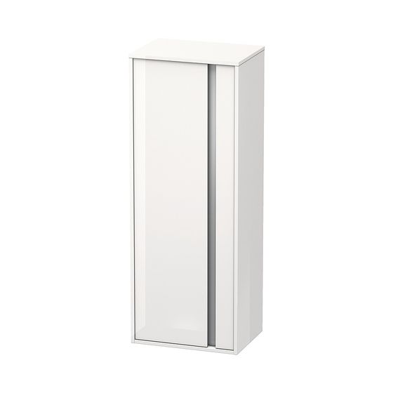 Duravit Ketho Halbhochschrank Dekor 360x500x1320mm Weiß HG, 1 Tür L, Griffleiste Silber, 2 Glasfachböden, 1 Holzfachboden, 20mm