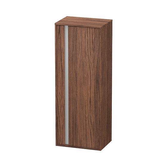 Duravit Ketho Halbhochschrank Dekor 360x500x1320mm Nusb.dunkel Matt, 1 Tür R, Griffleiste Silber, 2 Glas-FB, 1 Holz-FB, 20mm