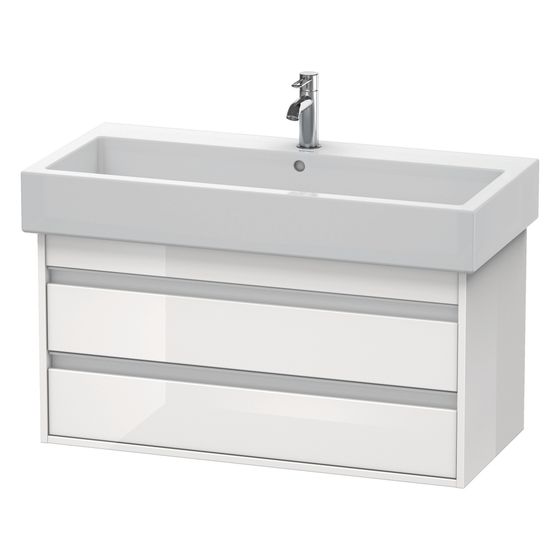 Duravit Ketho Waschtischunterbau wandhäng. 440x950x480mm, Weiß Hochglanz, Griffleiste, 2 SK, Aus./Schür.