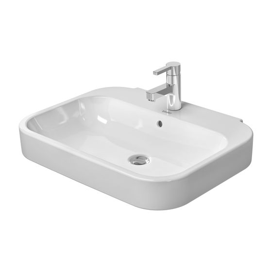 Duravit Happy D.2 Waschtisch 495x650x175mm wandhängend Weiß Hochglanz, Rechteckig, WonderGliss, 1 WP mittig, 1 HL mittig, mit ÜL